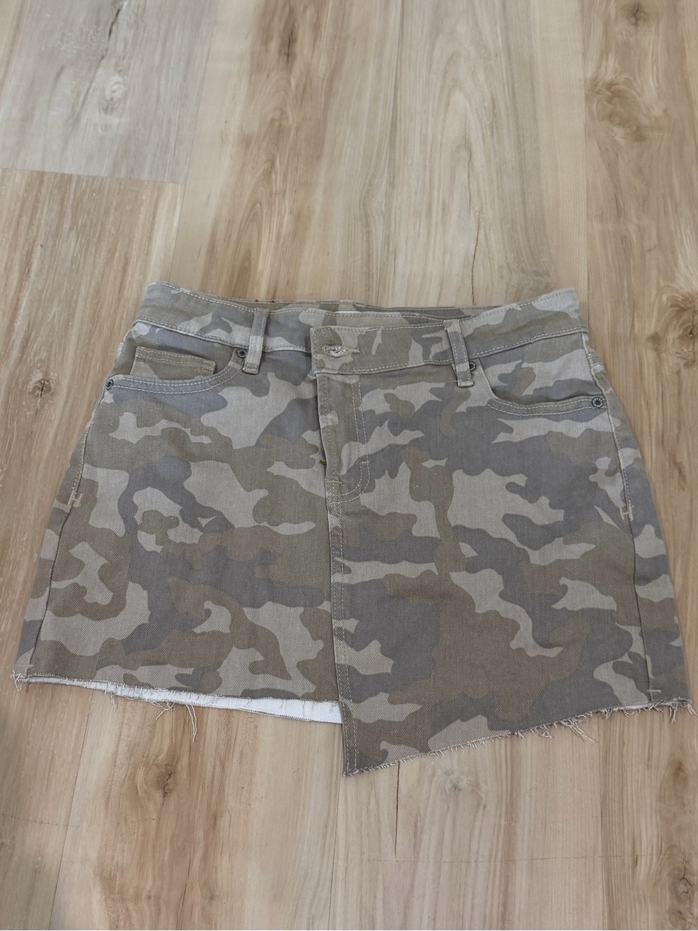 Camo Asymmetrical Mini Skirt - Taupe/Cream